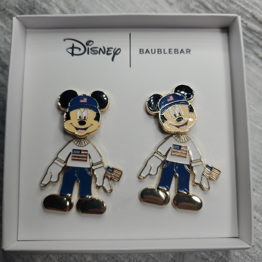 Disney Baublebar Mickey Mouse Earrings Womens Blue Patriotic Americana 4th July